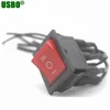 Red square button 16a 250v 3 way 6p illuminated rocker switch with wire