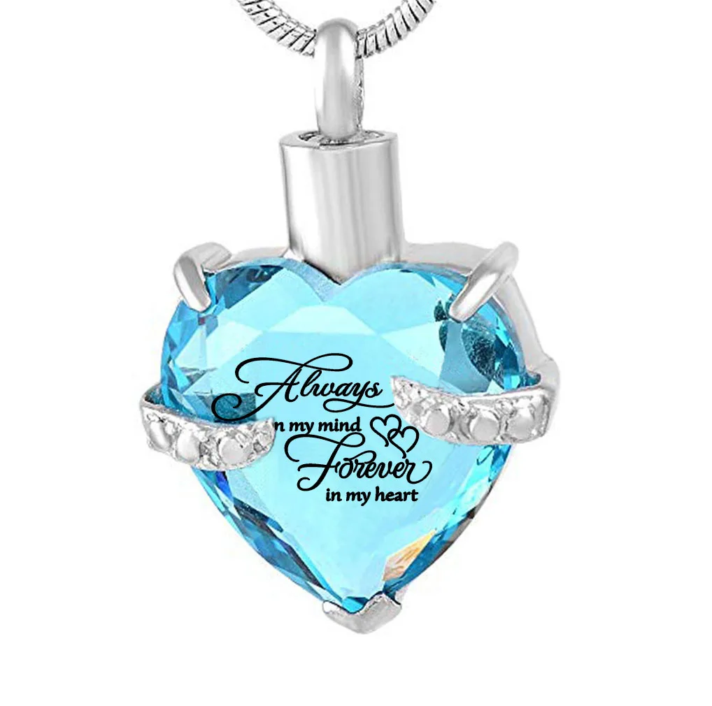 

Heart Cremation Urn Necklace for Ashes Urn Jewelry Memorial Pendant with Fill Kit - Always on My Mind Forever in My Heart, Silver