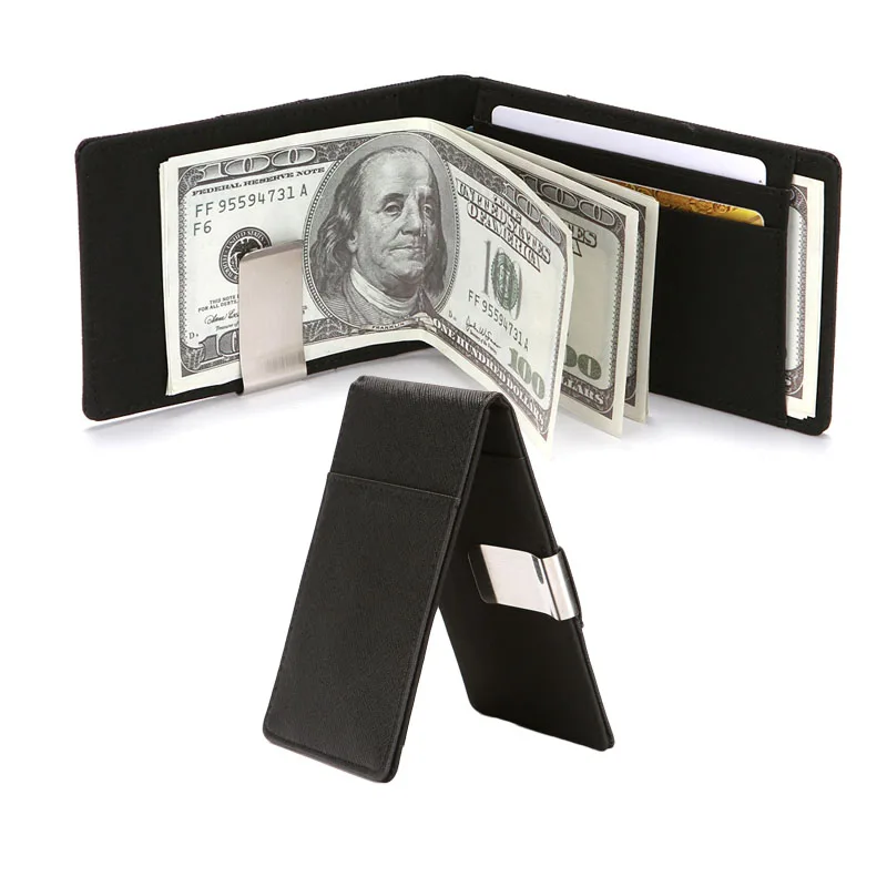 

MW1136 Minimalist Stainless Steel Billbold Credit Card Holder Slim Cross Grain PU Men's Money Clip Rfid Wallet, Dark blue, coffee, gray, black, brown
