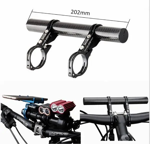 

GUB 202 Carbon Fiber Al Bike Bicycle Handlebar Extender Extension Ring Light Lamp Cycle computer Mount Bracket Stand Holder 20cm, Black