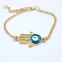 

Turkish Womens Accessories Wholesale 14K Gold Hamsa Hand Blue Evil Eye Chain Bracelet