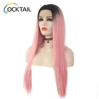 

Colorful synthetic long hair wigs, wholesale ombre color silky straight longest lace front wig