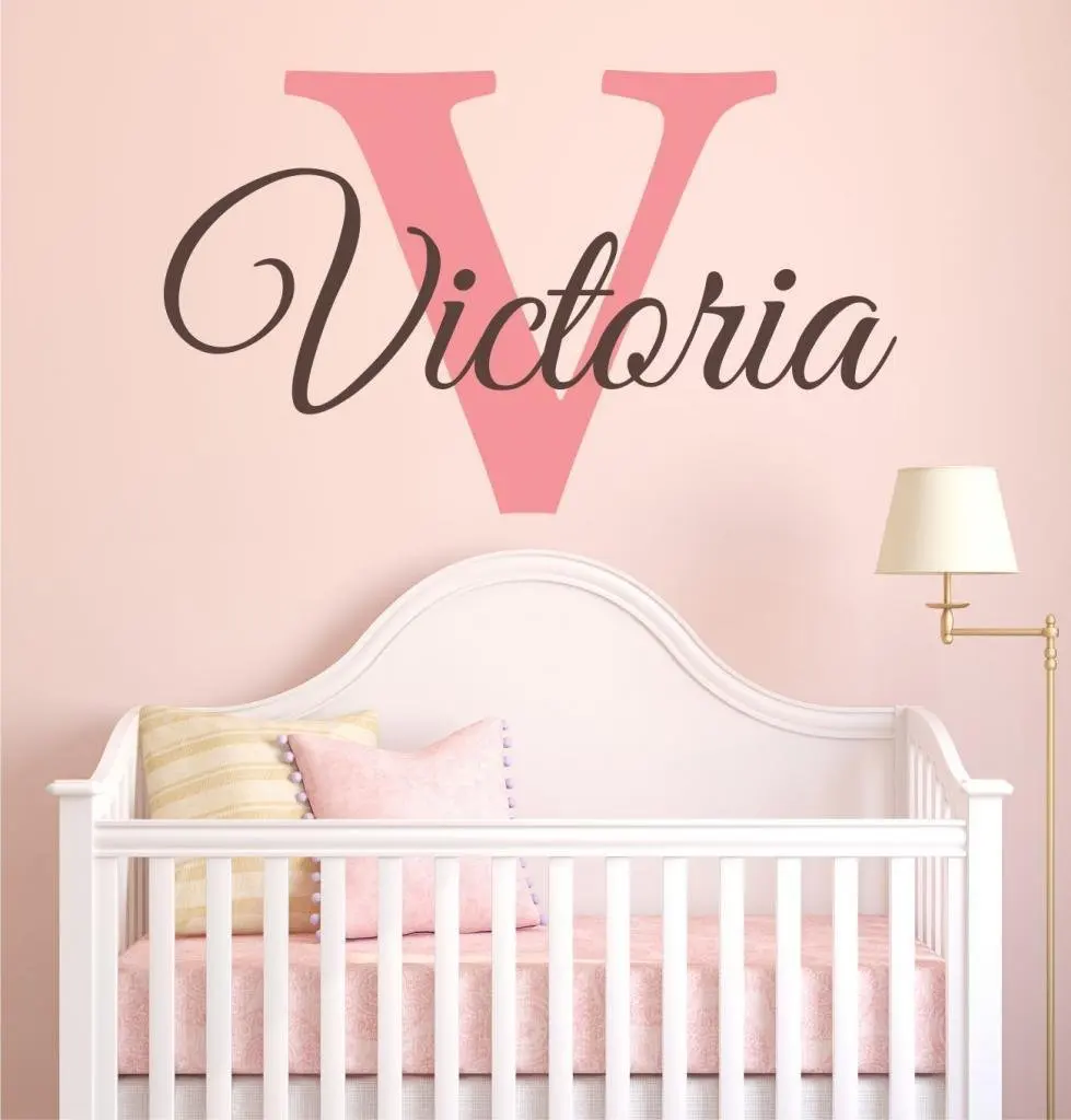 Baby Girl Initial Personalized Custom Name Vinyl Wall Decal 36" W by 20" H, Girl Name Wall Decals, Wall Decal, Name Wall Decal, Nursery Name Decal, Girls Names, PLUS FREE WHITE HELLO DOOR DECAL