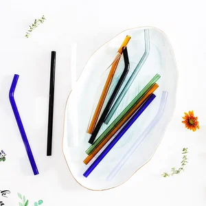 Image of Promotion high quality glass straws set with colored straight or curvedstraws