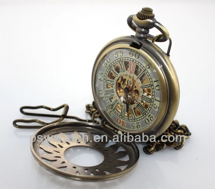 
Chinese mechanical movement skeleton pocket watch 