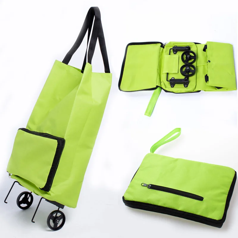 

Printable Foldable Oxford Cloth Grocery Shopping Trolley Bag Vegetable Fruit Shopping Folding Tug Cart Bag With wheels, Green