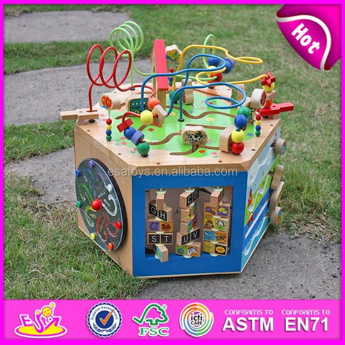 En71 Kids Activity Cube Maze Toy,Multifunctional Wooden Beads Maze Toy,Colorful 3d Around Beads