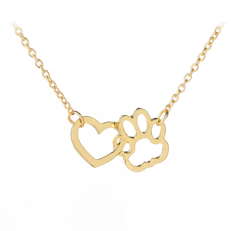 

Hollow Pet Paw Footprint Shellhard Cute Animal Dog Cat Love Heart Pendant Necklace For Women Girls Jewelry