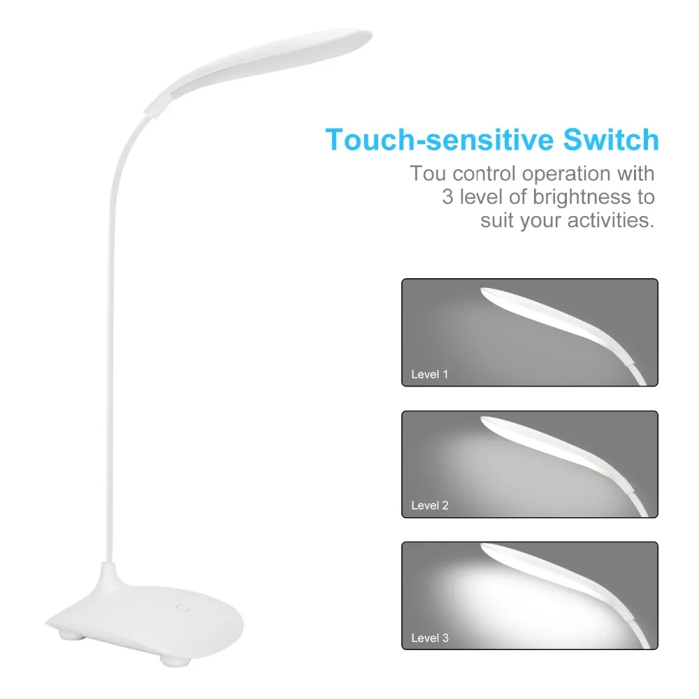 
ABS plastic Portable Touch switch Folding and Dimmable Led Desk Lamp with USB Charge built in battery 