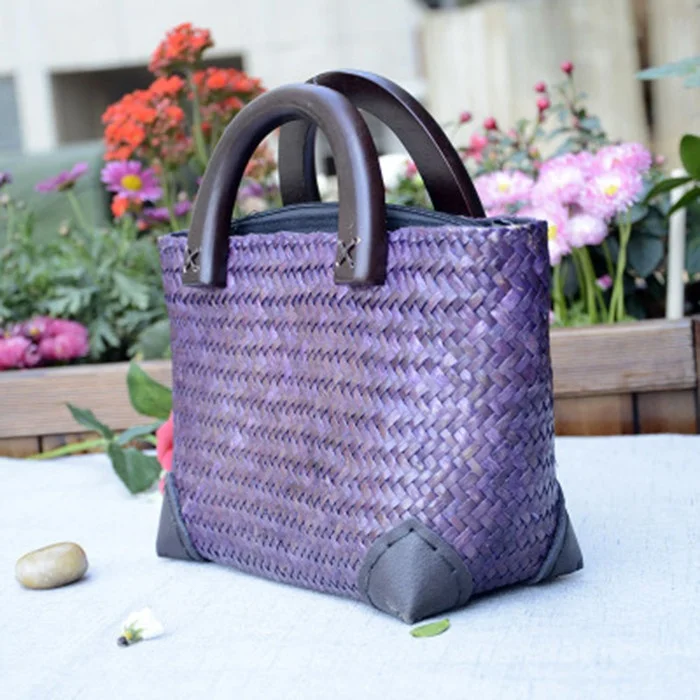 

Summer Beach Handmade Rattan Tote Woven Straw Handbag Cotton Lining For Ladies Hand-woven Rattan Bags