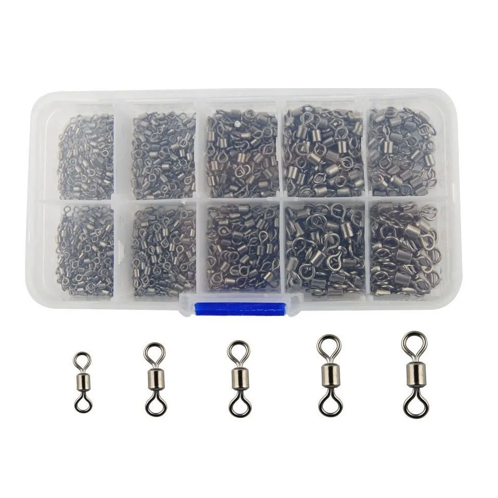 

320pcs/box Size 2 4 6 8 10 Strong Fishing Rolling Swivels Fishing Tackle Accessories Line to Hook Connectors, Silver or black
