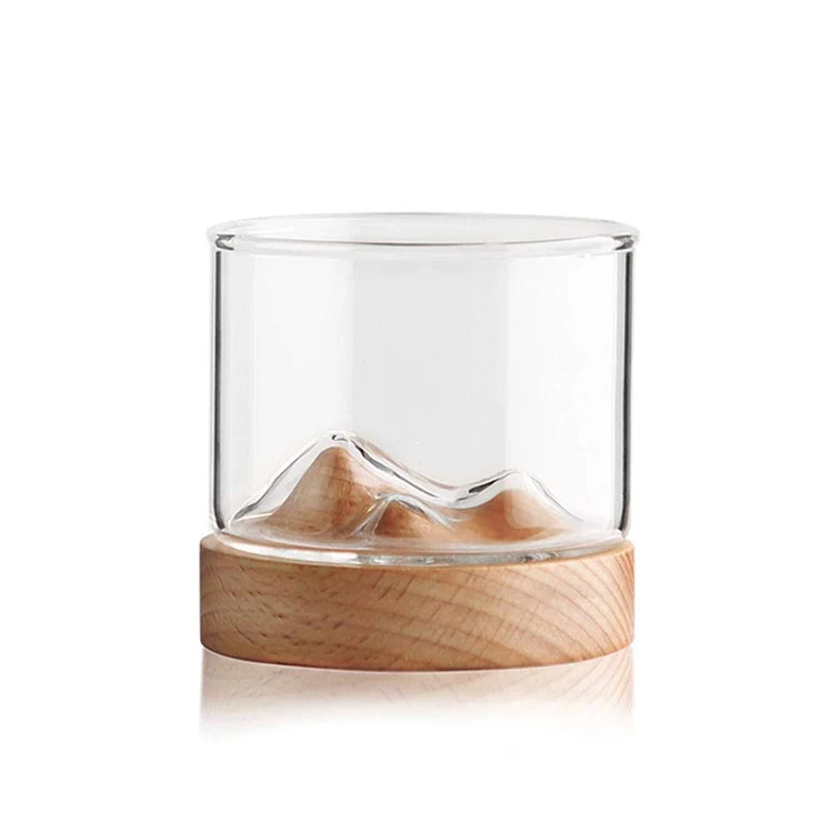 

Custom Wooden Base Round Special Drinking Glass Whisky Cup, Clear