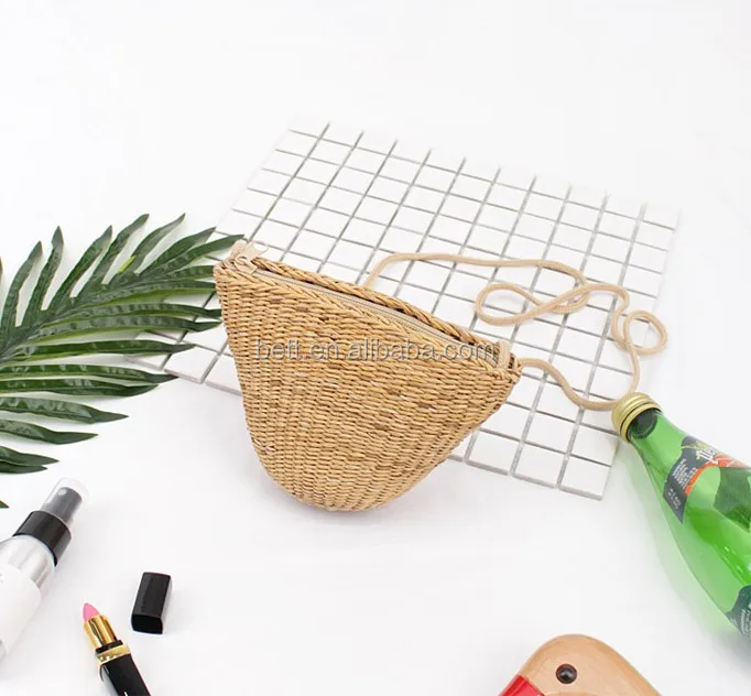 Cheap Mini Pocket Straw Shoulder Bag Rattan Straw Coin Purse Bag