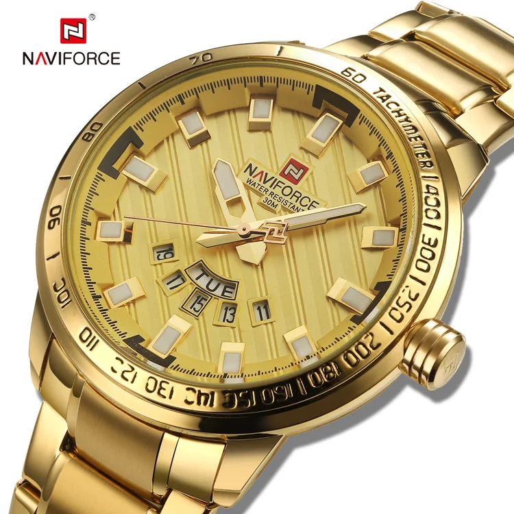 

reloj naviforce 9090 Fashion Waterproof japan movt quartz gold watches relojes hombre luxury wrist watch, Black,white,, gold