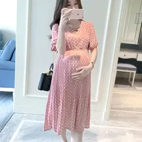 

2019 Summer maternity clothes korean models pink dot prints women loose pregnancy clothing dress wholesale maternity clothing