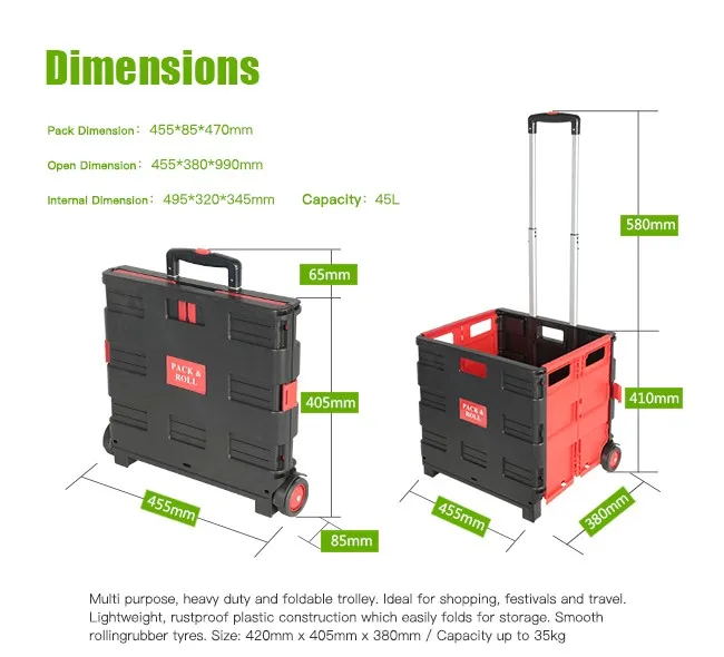 Plastic Box Pack And N Roll Folding Trolley Cart Buy Pack And Roll