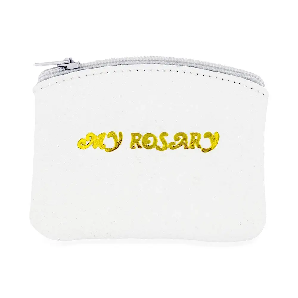 Genuine Leather "My Rosary" Rosary Pouch (White, 1-Pack)