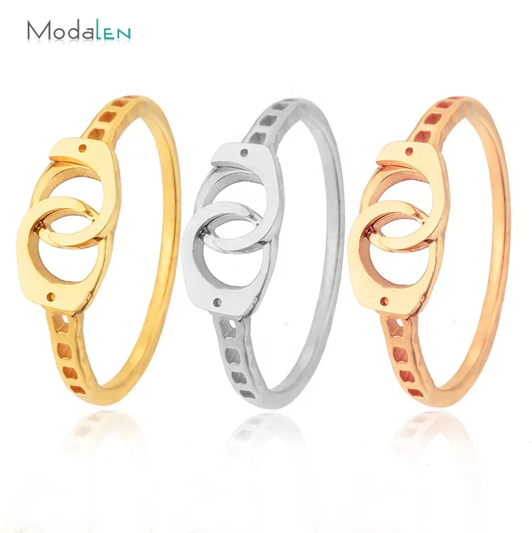 

Modalen Handcuff for Lovers Women Stainless Steel Fashion Jewelry Gold Plated Ring, More color for your chosoing