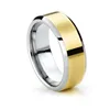 Guangzhou Fashion Jewelry Market Gold Plated Polished Shiny With Sliver Plated Beveled Edge Tungsten Couple Ring