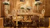 Luxury Gold Leaf Furniture, Rectangular Dinning Table For Eight People, Exquisite Wood Carved Dinning Room Furniture Set