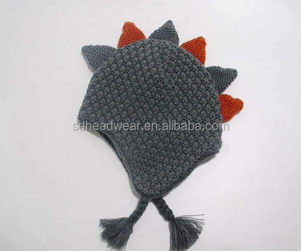 lovely cartoon handmade Baby  dinosaur crochet beanie with earflap.png