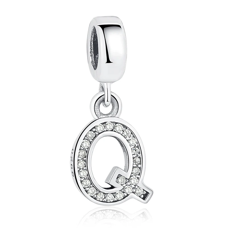 

Wholesale 925 Sterling Silver Pendant WIth White Zircon Letter Q Bead Charms For Bracelets DIY Jewelry Accessories