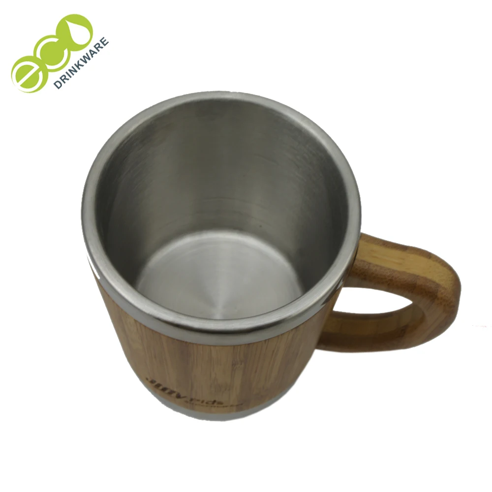 GB8010 280ML/10 OZ Natural New reusable healthy stainless steel bamboo thermos coffe mug with bamboo handle
