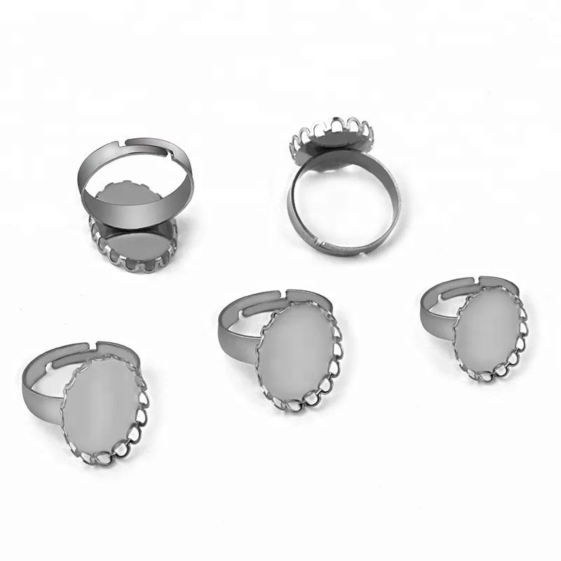 

13*18 18*25MM Blank Stainless Steel Rings Bases Settings with Lace Bezel tray Cabochon DIY Findings