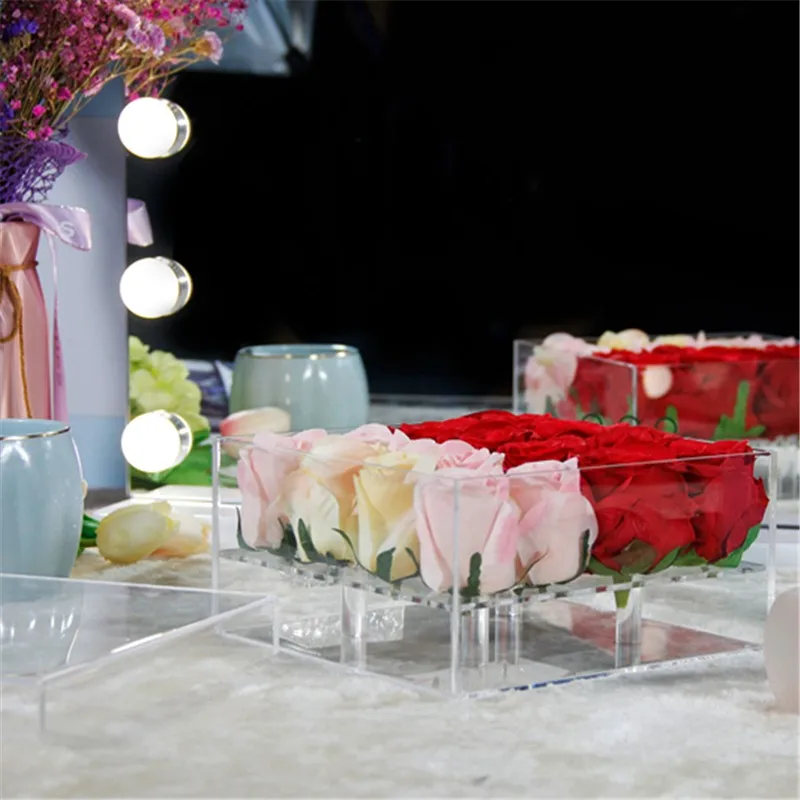 Customized Square Lucite Packaging Rose Container Plastic Flower Box