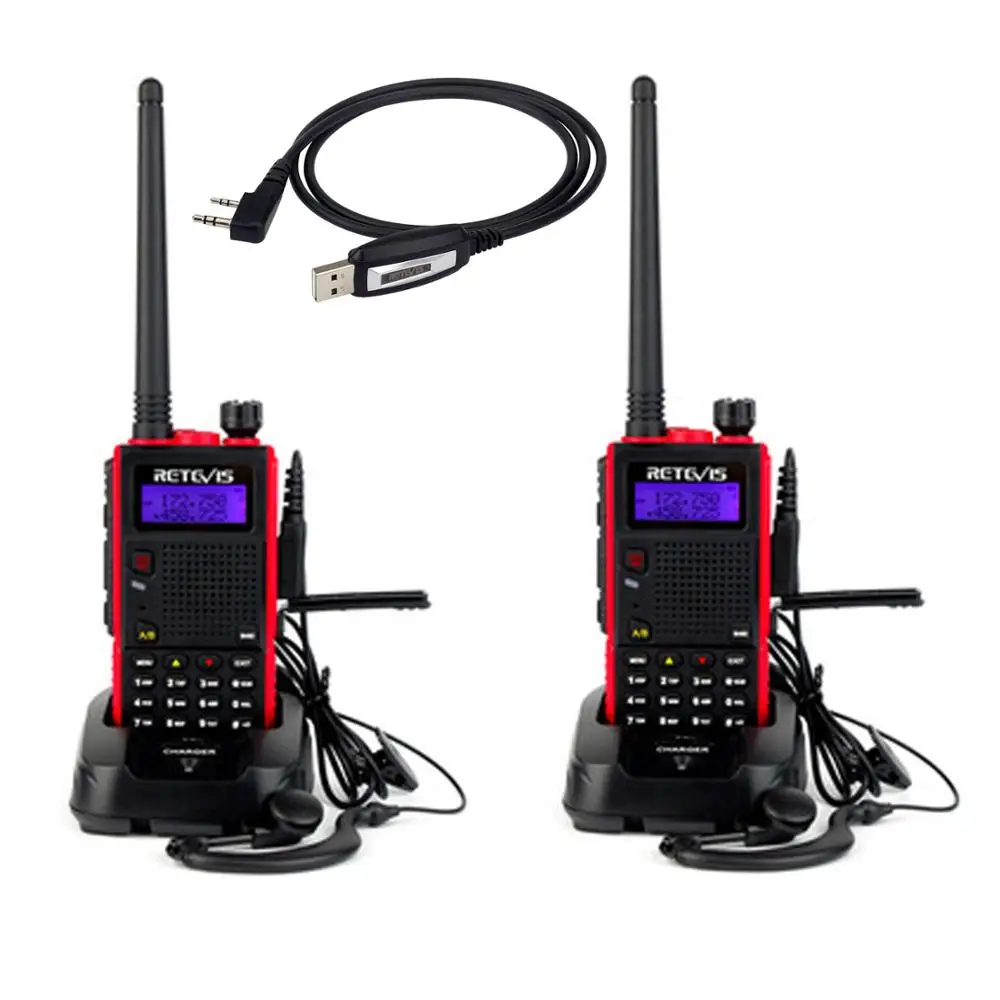 

2PACK Retevis RT5 7W 128Channel UHF/VHF FM Walkie talkie Scan 1750Hz 136-174/400-520MHz handheld two way radio+Cable, Black(red border)