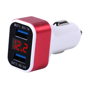 12V LED Display Dual USB Car Charger Mobile Phones