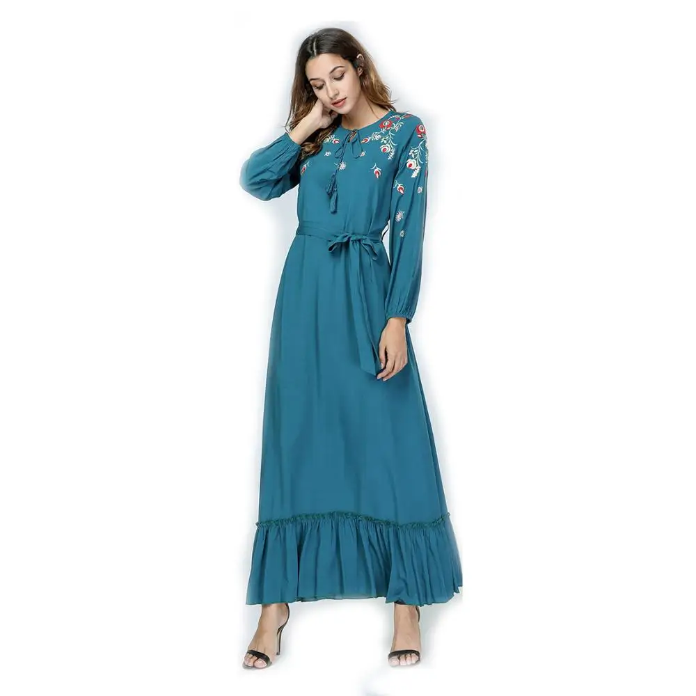 

concise style embroidery loose long sleeves expansion women dress