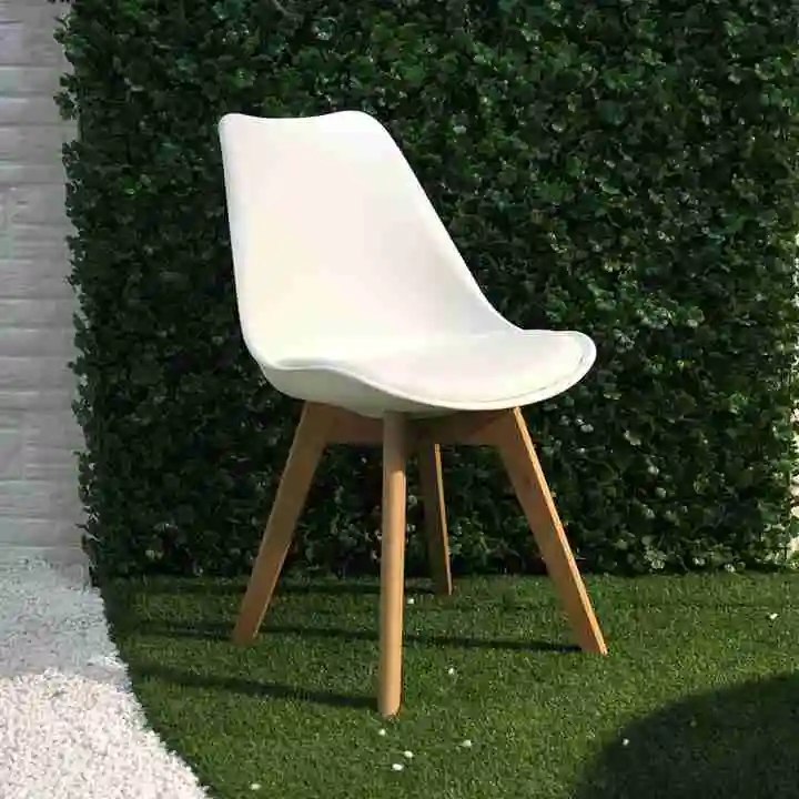 modern Design Cushion PP Plastic Tulip Dining Chair with Wooden Legs