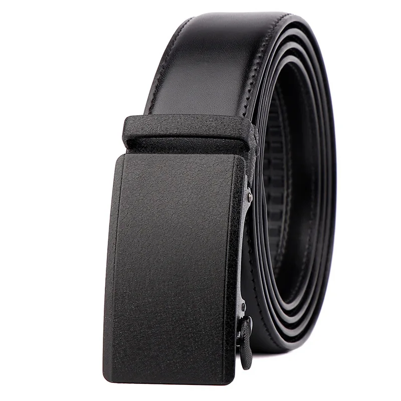 Cowboy company logo zinc alloy custom buckle black genuine leather dress automatic man belt
