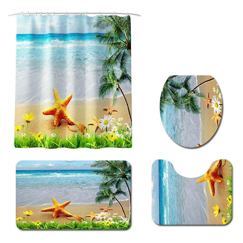 Ready to ship Bathroom Curtain Waterproof Fabric Geometric Shower Curtain and Bath Mat Cover Set 4Pcs