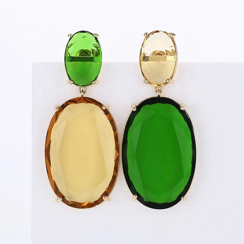 

Wholesale 2019 New Fashion Shining Crystal Dangle Earrings Women, Green, yellow