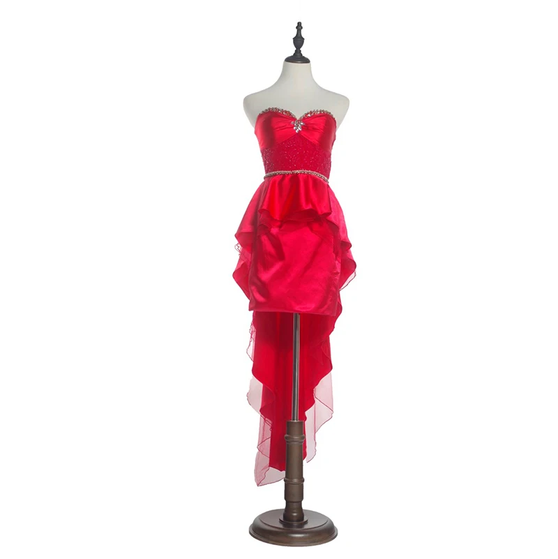 
Hot Sale Tight Graceful High Low Stain Beaded Puffy Long Tight Party Prom Dresses bondage evening dress 