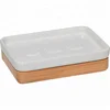 China Factory Ceramic Porcelain Rectangle Soap Dish with Wooden for Bathroom Accessory Set