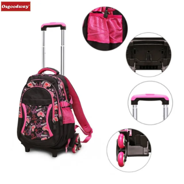 Osgoodway Rolling Backpack Kids Backpack With Wheels Children School Bags Trolley Schoolbag Kids Bags Girls Backpack