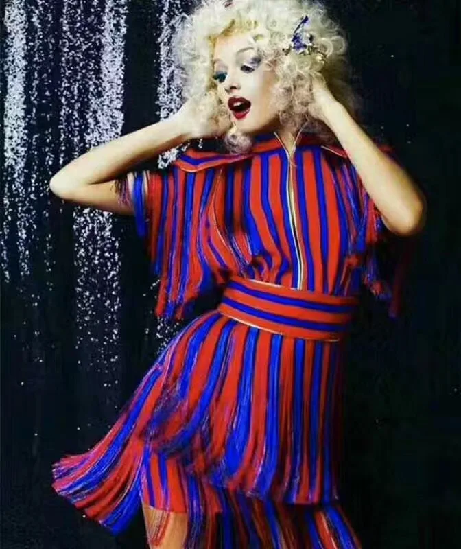 

Blue red tassel dress club dance fashion girl dress A1849