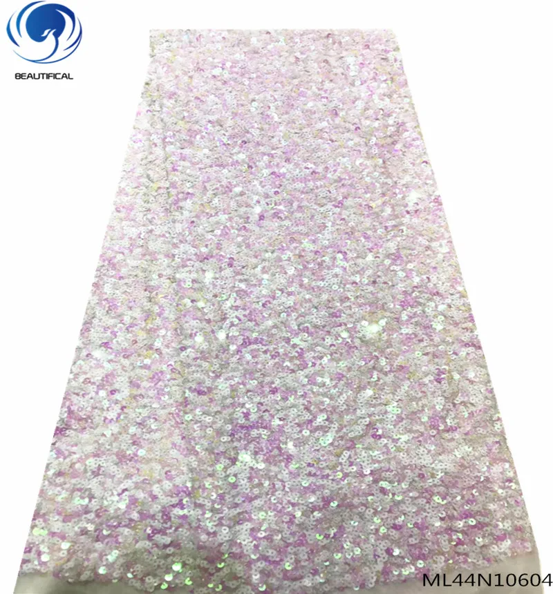 

Beautifical 2019 New arrival african lace fabrics lot sequins net lace fabric for women dress 5yards ML44N106, Can be customized