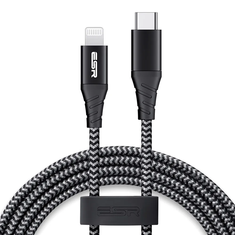 

ESR 3.3ft/1m MFi USB-C to Lightning PD Charging Cable, Black/ silver