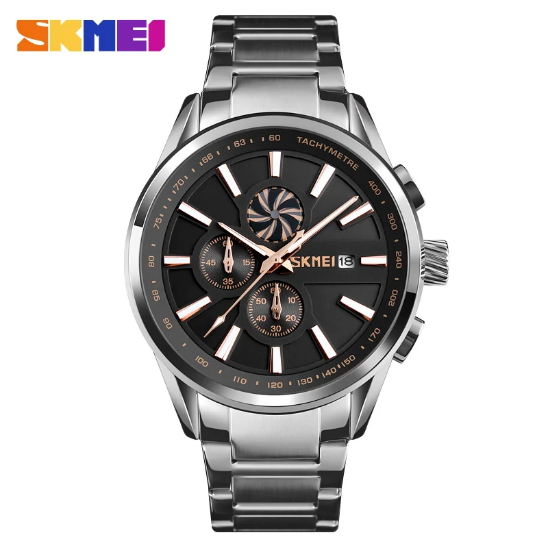

Skmei 9175 watch men wrist fashion silver black 3atm waterproof japan movt quartz watch stainless steel