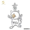 Fashion hot wholesales 925 silver pendant jewelry lovely cat pendant necklace with star and zircon