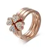 Heart Four Leaves Lucky Grass CZ Engagement Wedding Combination Jewelry Rose Gold Plated Stainless Steel Couple Ring