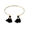 B323 Simple Black String Tassel Open Cuff