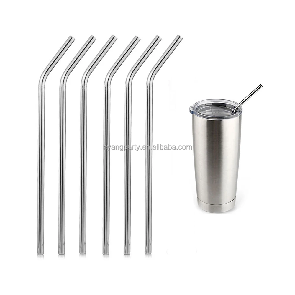 

High Quality 6x215mm Bent Reusable 304 Stainless Steel Metal Drinking Straws, Stainless silver