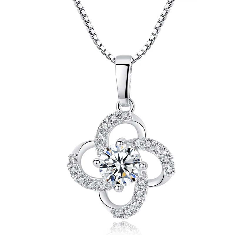 

Hot Selling Women Silver Jewelry Cubic Zircon Knot Pendant Necklace N168