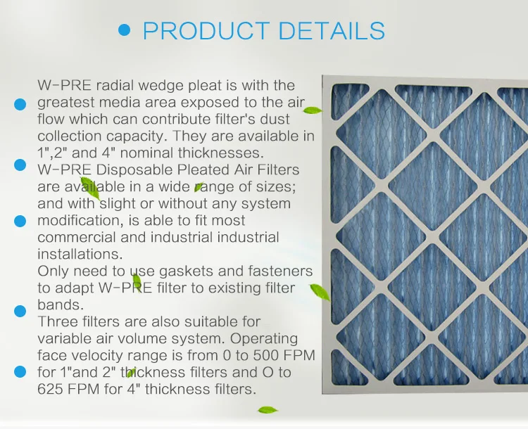 20x20 Air Pre Filter Synthetic Fiber G4 Pleated Paper Air Filter Buy