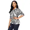 blouse 2018 new designs White Black Damask Print Half Sleeve women tops